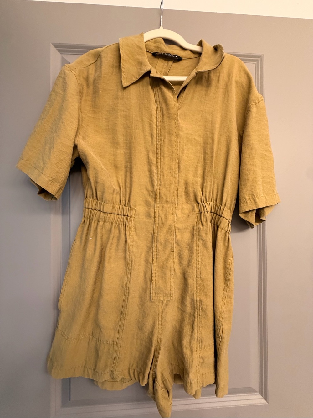 Zara Mustard Short-Sleeve Linen Romper
